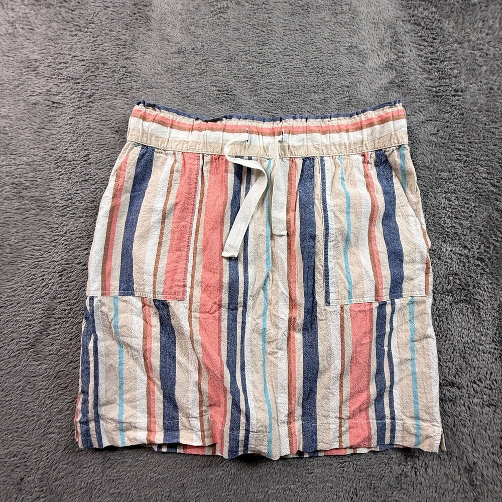 Keren Hart Womens M Striped Cotton Skirt Elastic Waist Pockets Blue Coral